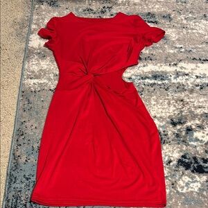 SHEIN Red Ruched Cold Shoulder Bodycon Dress